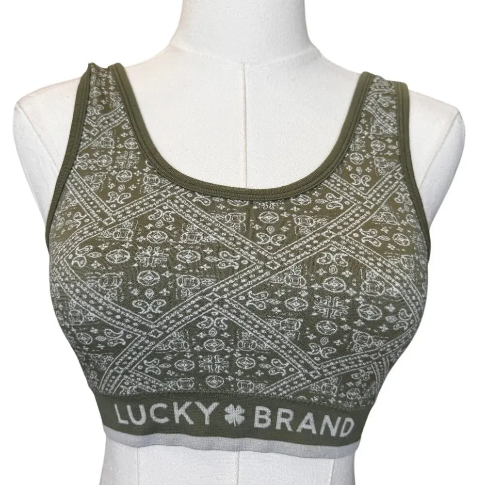 Lucky Brand Women's Dark Green Bandana Jacquard Seamless Bra Size M